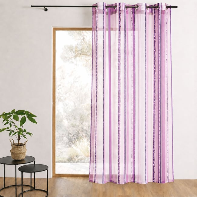 Voilage en organza jacquard à rayures verticales colorées - HOME MAISON