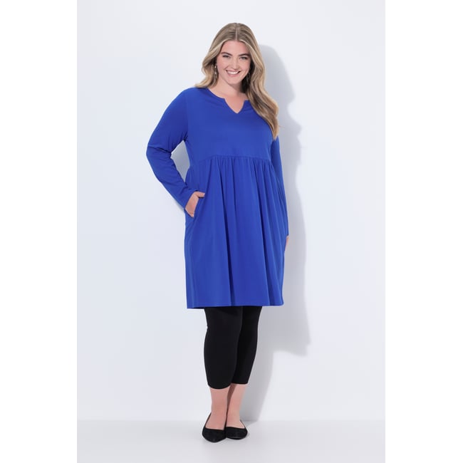 Robe en jersey à col tunisien et manches bleu roi <span itemprop=