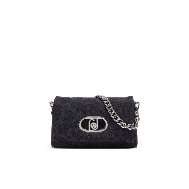 Sac LaPuffy moyen en denim imprimé noir <span itemprop=