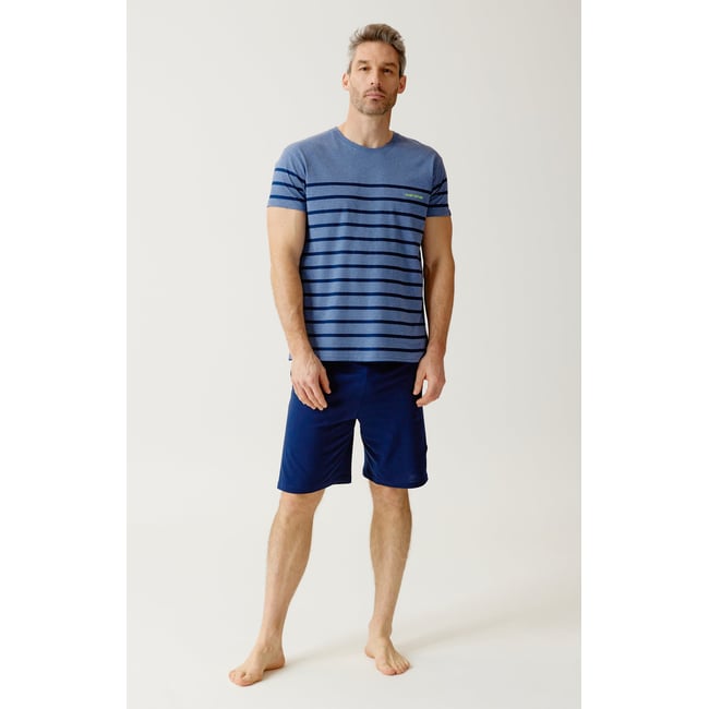 Pyjashort en coton, col rond, do not disturb denim <span itemprop=
