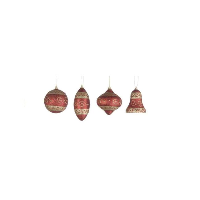 Lot de 4 boules de Noel Rouge Pailettes Couleur rouge <span itemprop=