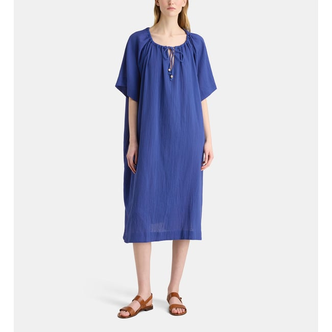 Tunique longue paolina coton froissé bleu <span itemprop=
