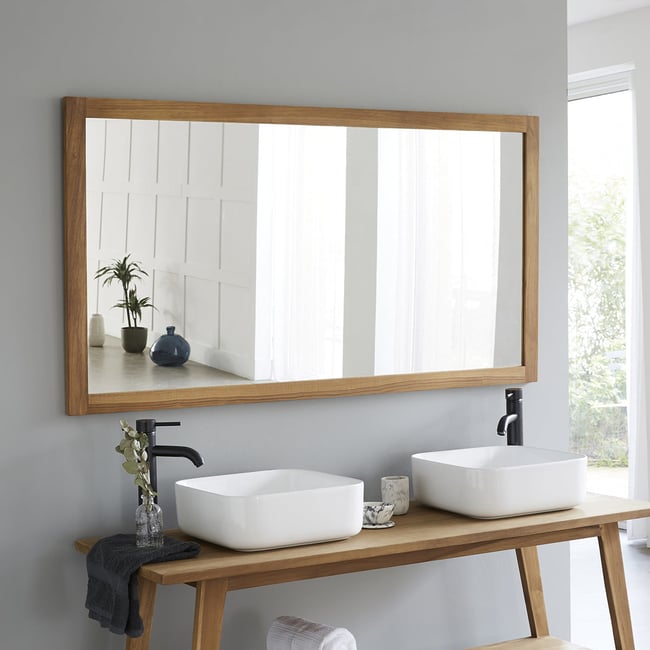Miroir en teck massif rectangulaire 150x80 cm Couleur naturel <span itemprop=