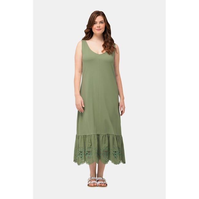 Robe maxi avec ligne A, décolleté rond sauge <span itemprop=
