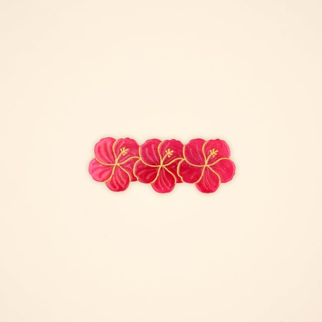 Barrette HIBISCUS rose à pailettes <span itemprop=