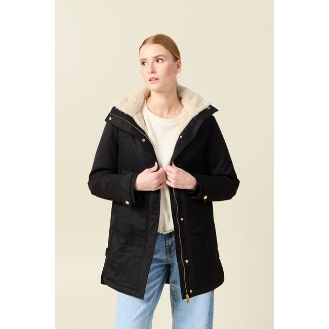 Parka droite à capuche noir <span itemprop=