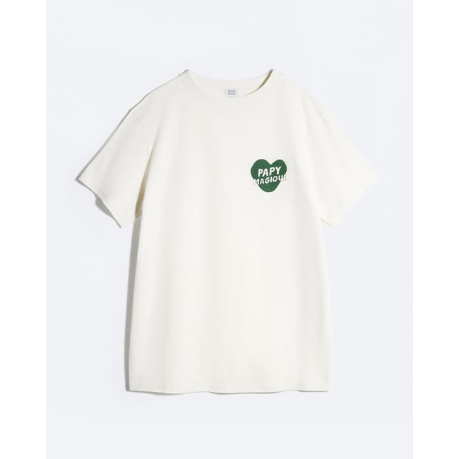 T-shirt Papy magique en coton bio beige crème <span itemprop=