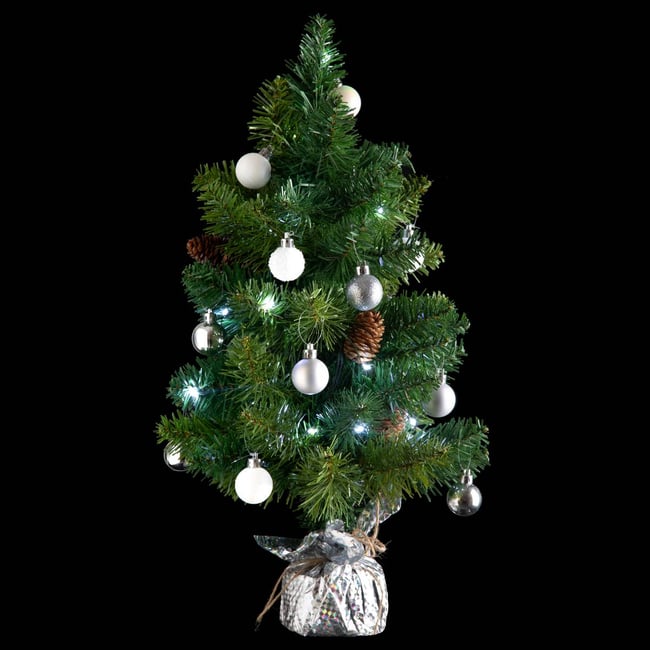 Sapin H50 cm avec décorations et guirlande lumineuse copper 20 LED blanc <span itemprop=