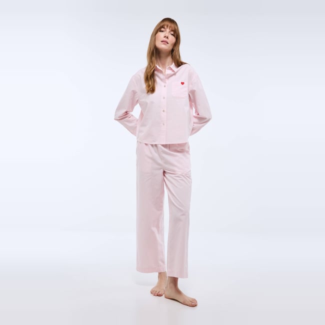 Pyjama rayé avec coeur brodé en voile de coton BIO pin up <span itemprop=