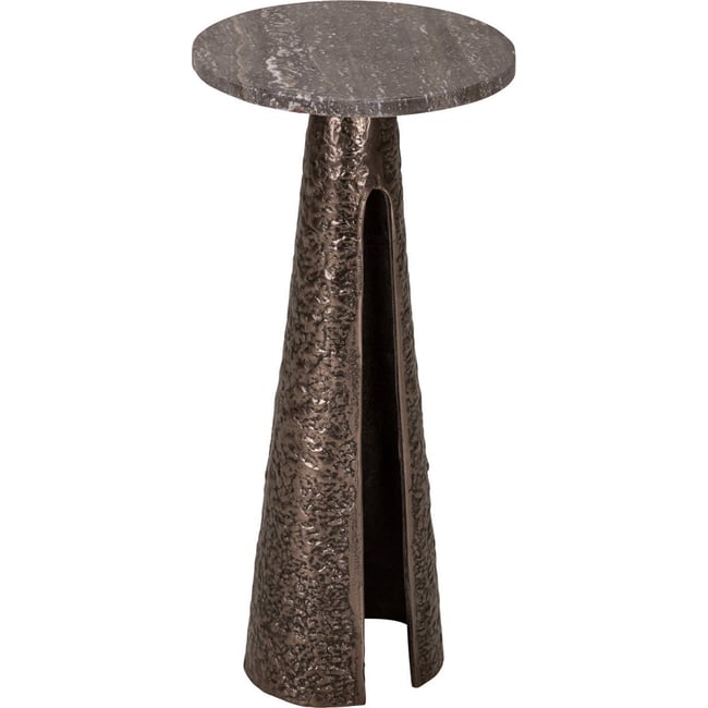 Table d'appoint ronde en travertin Couleur bronze et travertin brun grisé <span itemprop=
