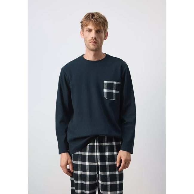 Pack pyjama coton carreaux bleu marine <span itemprop=