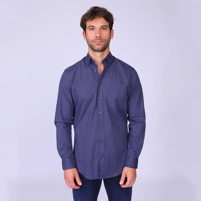 Chemise micro-motifs Hansel bleu marine <span itemprop=