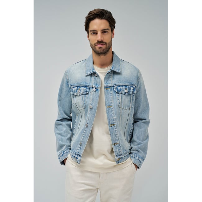 VESTE EN JEAN bleu turquoise <span itemprop=