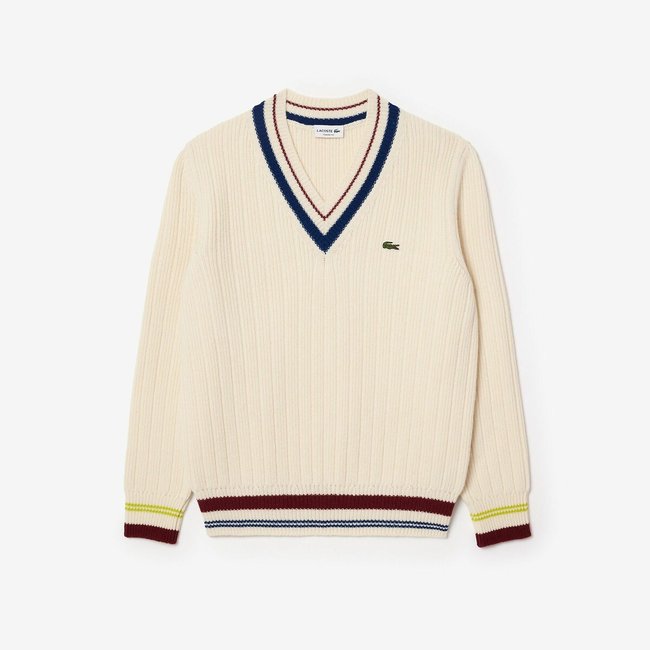 Pullover, dicker Strick aus kardierter Wolle ecru/mehrfarbig LACOSTE