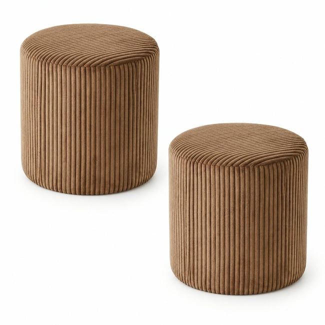 Pouf rond velours côtelé camel (lot de 2) MALMOE Couleur marron <span itemprop=