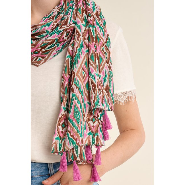 Large foulard en coton, imprimé rose <span itemprop=