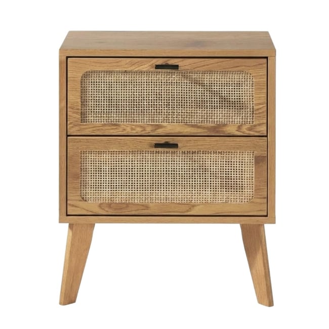 Chevet 2 Tiroirs décor bois avec Façades en Rotin L45 cm - ALIA Couleur bois clair <span itemprop=