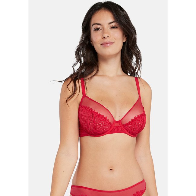 Soutien gorge emboîtant en dentelle rouge <span itemprop=