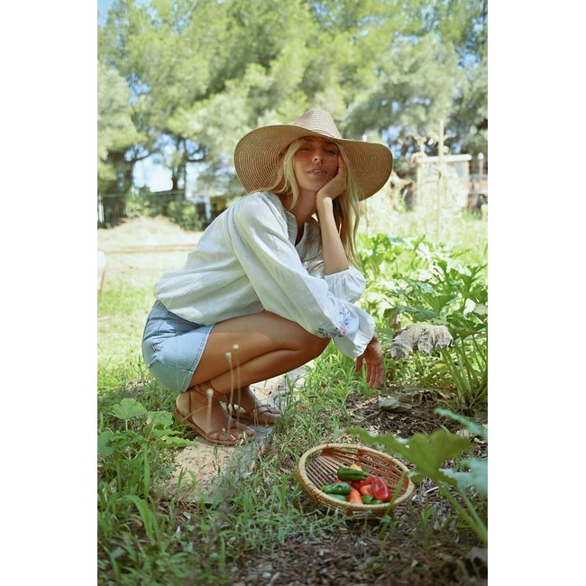 Blouse bohème brodée blanc <span itemprop=
