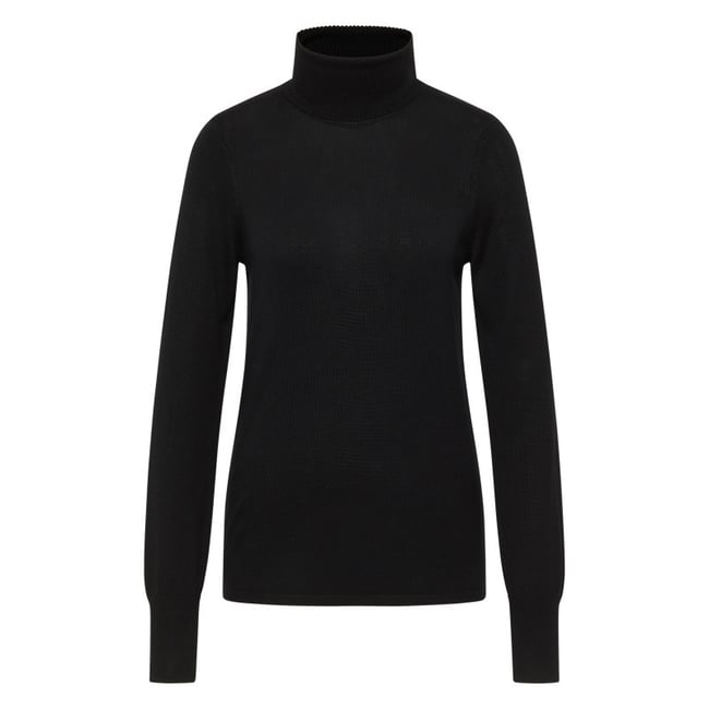 Pull noir uni avec un col roulé côtelé et des manches longues noir <span itemprop=