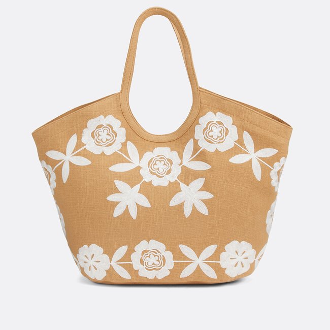 Sac cabas brodé, SAPHIR camel <span itemprop=