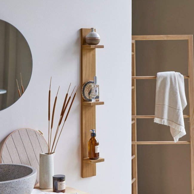 Etagère de salle de bain verticale en teck massif BAHYA Couleur naturel <span itemprop=