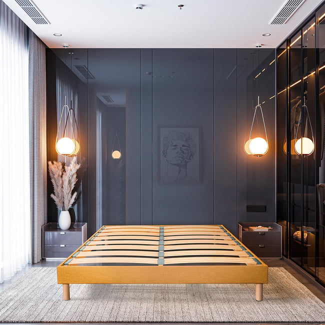 Sommier à lattes en bois LUMIERE | Livré en kit Couleur jaune <span itemprop=