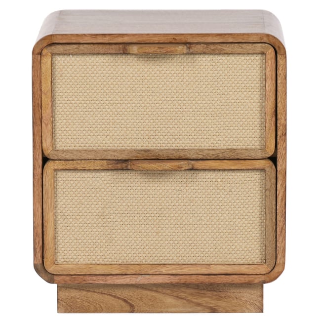 Table de chevet bois de mangue et jute 2 tiroirs 40x30x45cm Couleur bois <span itemprop=