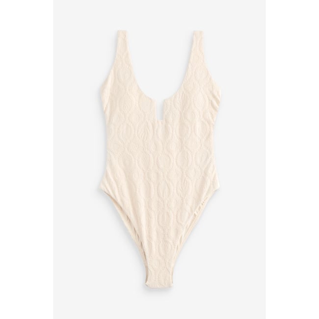 Maillot de bain effet gainant jacquard crème <span itemprop=