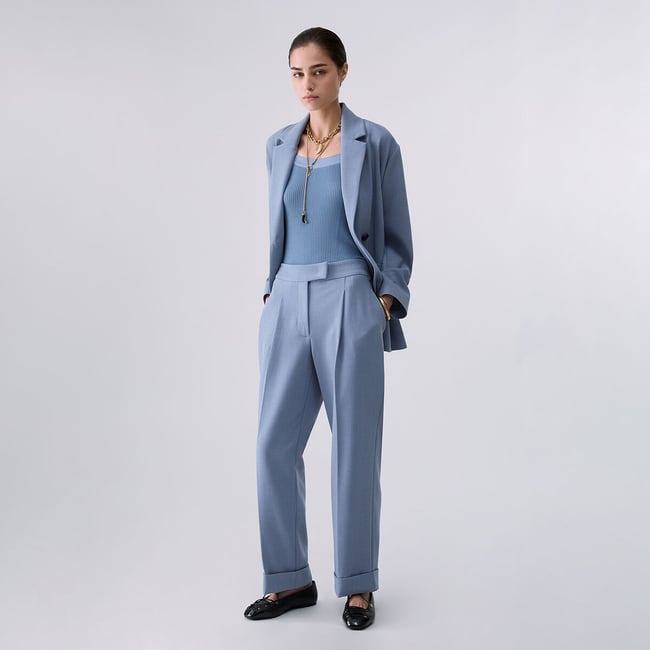 Pantalon Mélangé avec Revers bleu clair <span itemprop=