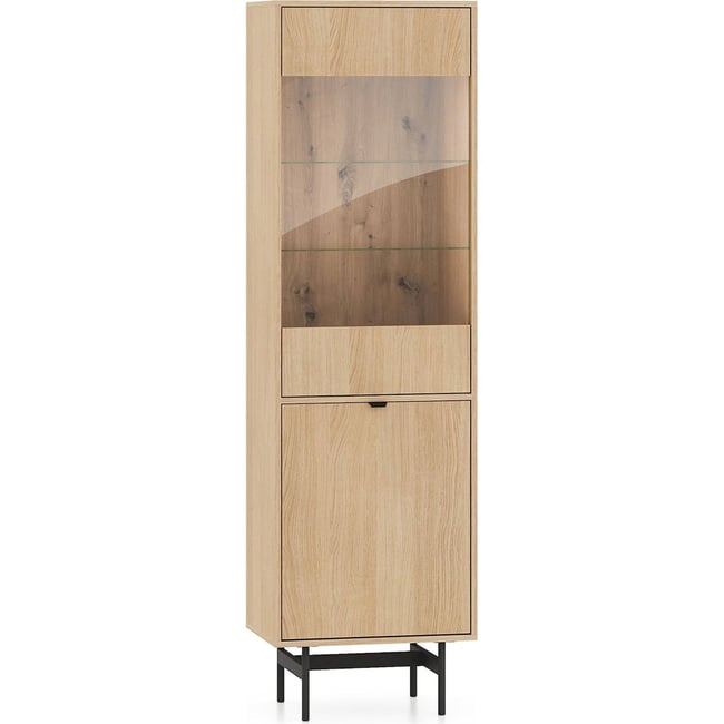 Vitrine 1 porte en chêne collection HEGGERS Couleur chêne mavelie et noir <span itemprop=