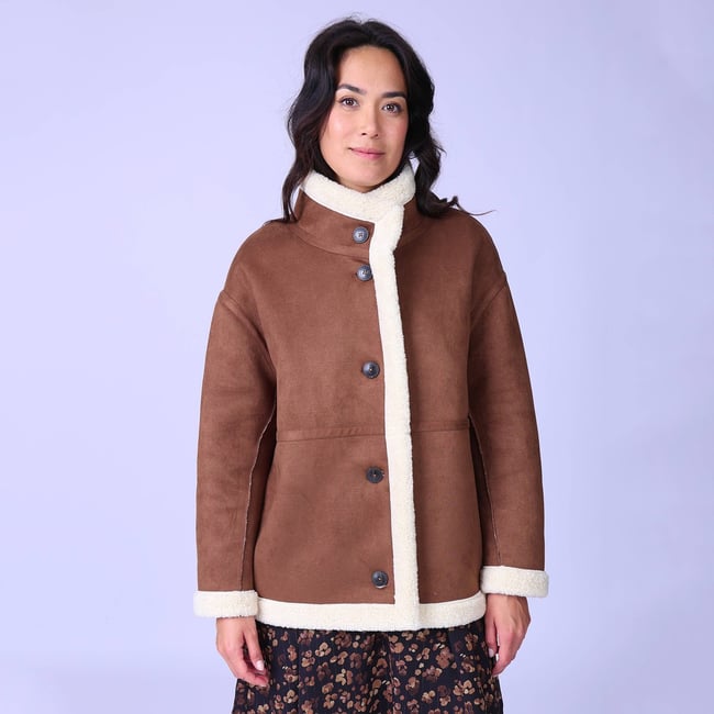 Veste réversible sherpa marron <span itemprop=