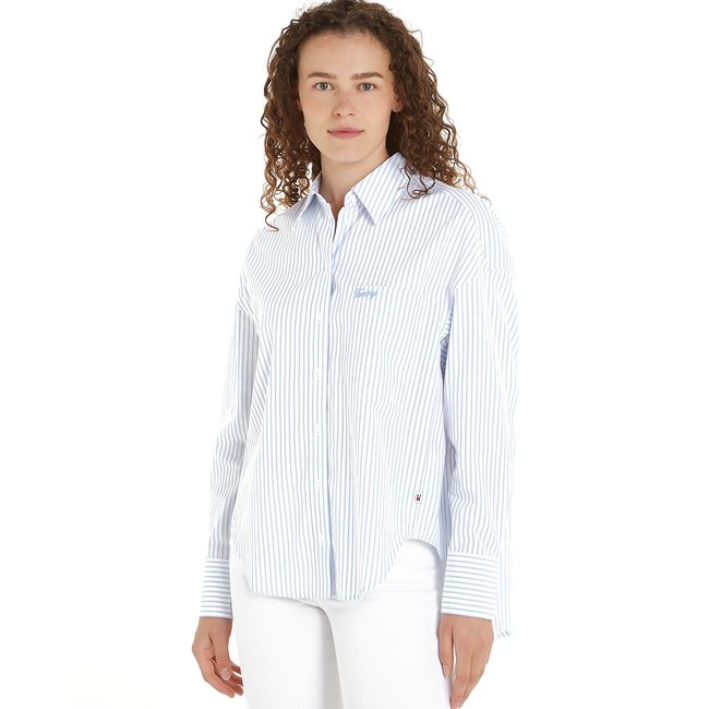 Chemise à fines rayures bleu ciel <span itemprop=