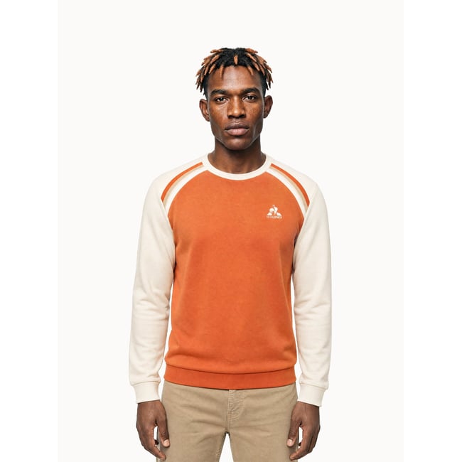 Sweat col rond en double face avec bandes rayées épaules Heritage orange <span itemprop=