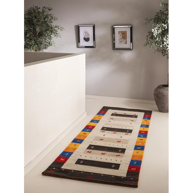Tapis de couloir en laine tissé main JAMAL Couleur multicouleur <span itemprop=