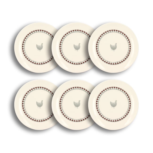Lot de 6 assiettes à dessert en grès 19cm, GALLINA Couleur blanc-gris-rouge <span itemprop=