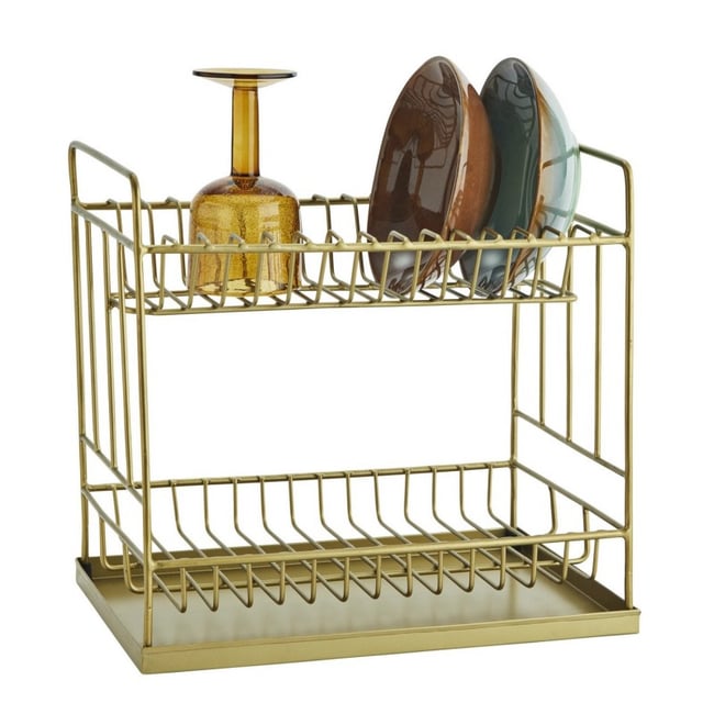 Grand égouttoir à vaisselle vintage métal laiton <span itemprop=