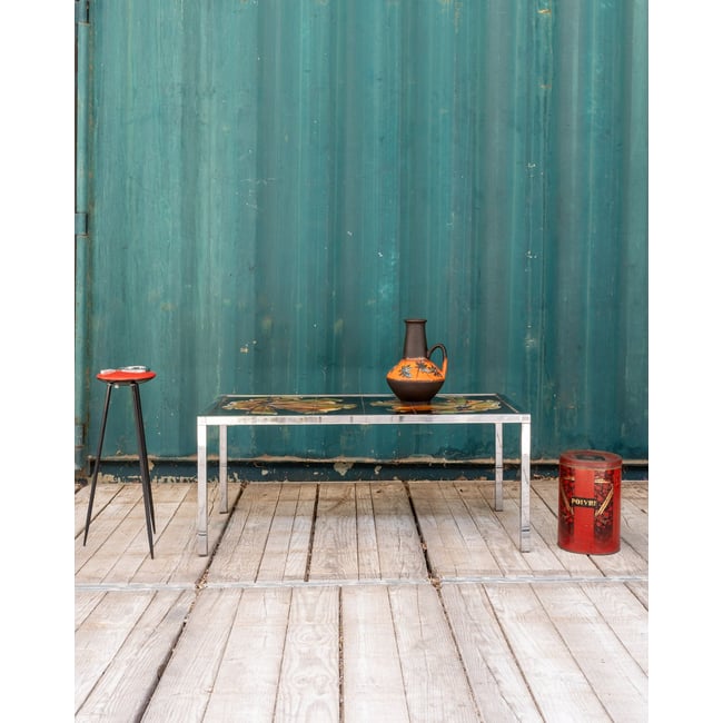 Table basse chromée et en céramique Donna N°1077 - Bon état Couleur argenté <span itemprop=