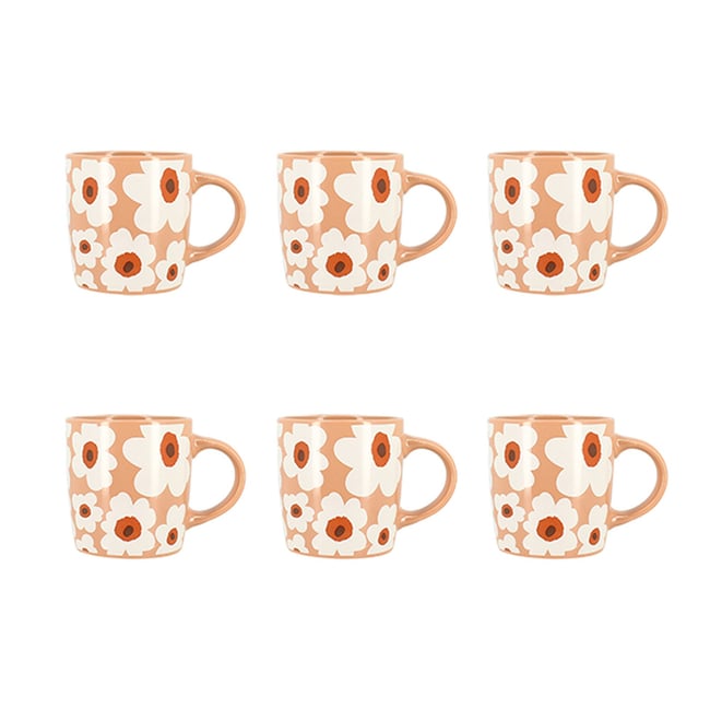Lot de 6 mugs en grès 34cl, MARGUERITE Couleur blanc-terracotta <span itemprop=