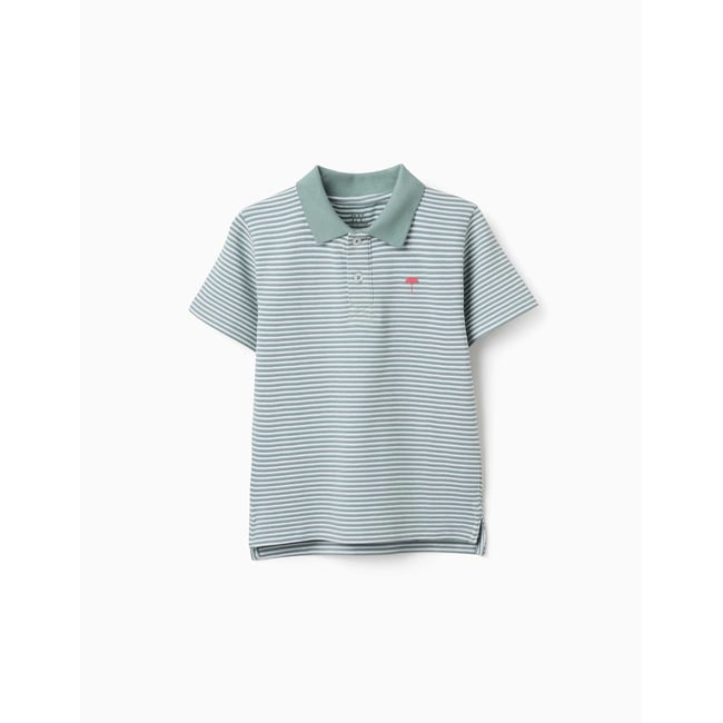 Polo en coton à rayures avec imprimé vert clair <span itemprop=