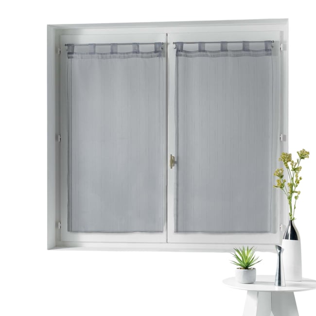 Paire de Voilage raye Horizon gris <span itemprop=
