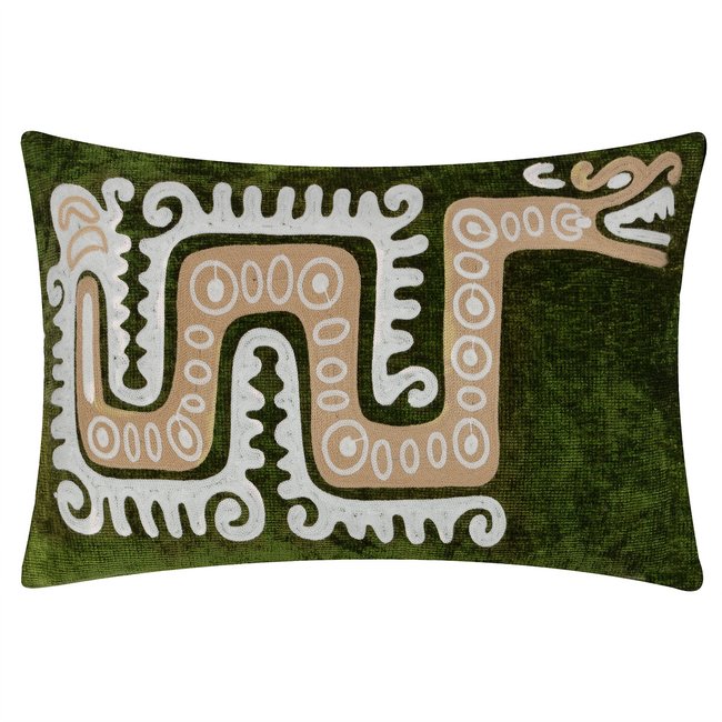 Dynasty Dragon Woven Chenille Filled Cushion, dark green, WYLDER