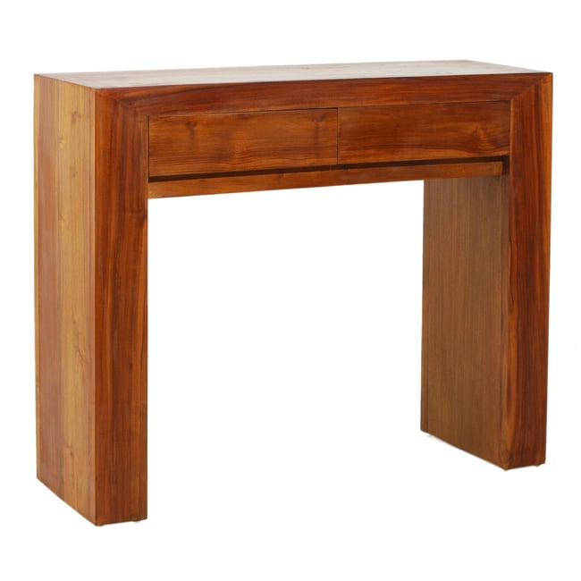 Console en bois de teck style contemporain 2 tiroirs 90cm BISHO Couleur bois naturel <span itemprop=