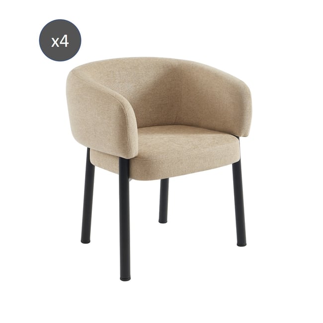 Lot de 4 fauteuils en tissu et acier ABELIA Couleur beige <span itemprop=