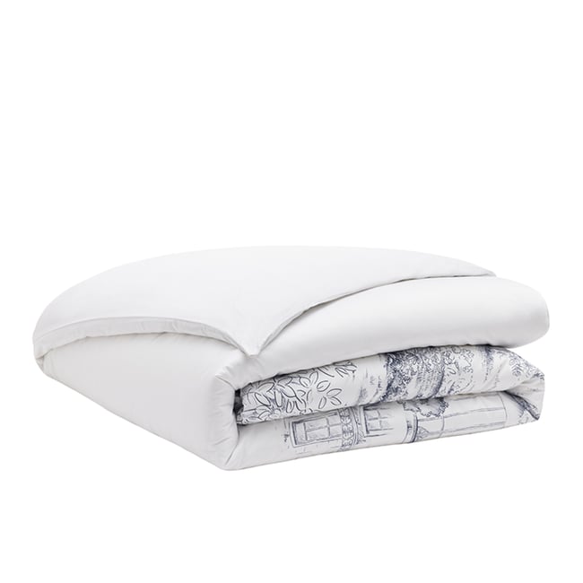 Housse de couette imprimée en satin de coton bio, HONORE PARIS bleu <span itemprop=