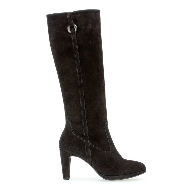 Bottes en daim à talon bloc recouvert noir <span itemprop=