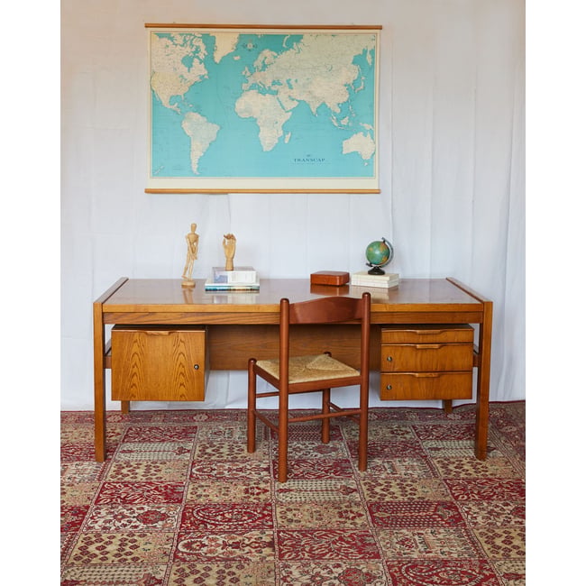 Bureau en chêne scandinave Yvan N°542 - Bon état Couleur bois clair <span itemprop=