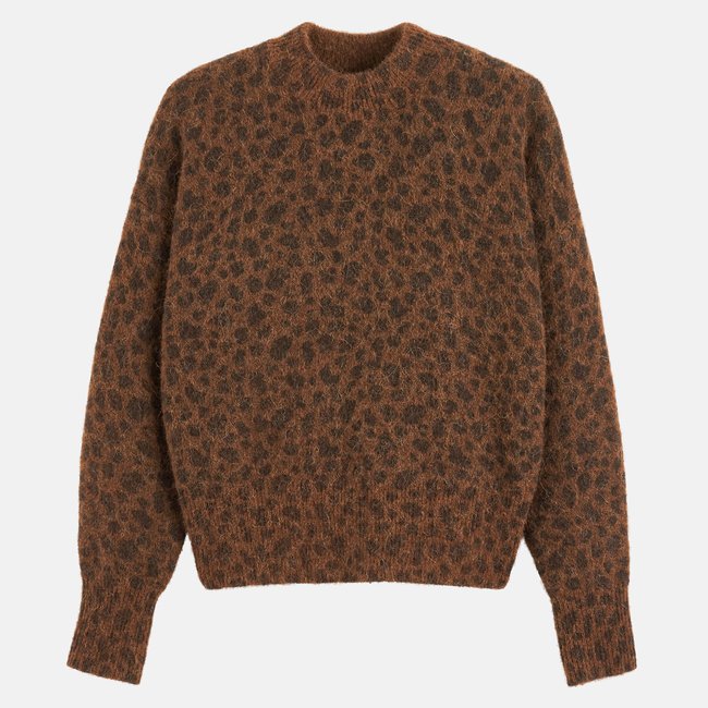 Pull col montant imprimé léopard  léopard <span itemprop=