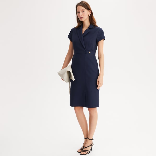 Robe droite, mi-longue, manches courtes  bleu marine <span itemprop=