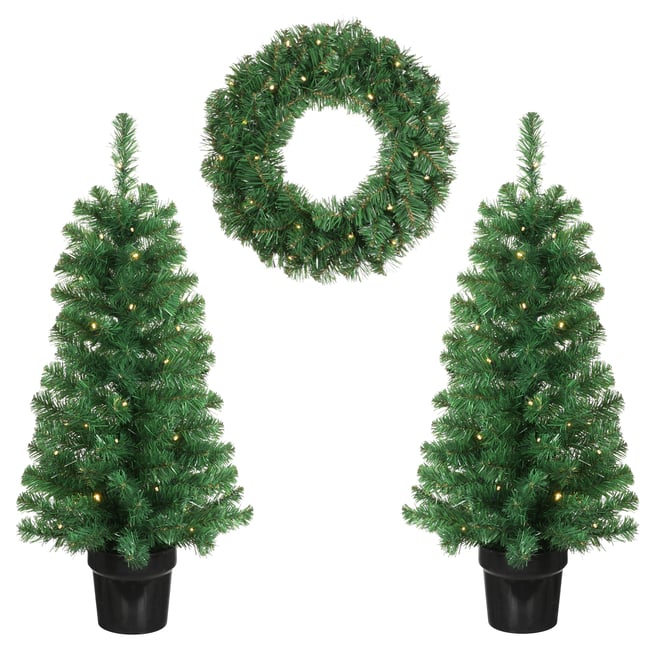 Lot de 2 sapins de Noël artificiel et 1 couronne NORTON Couleur vert <span itemprop=